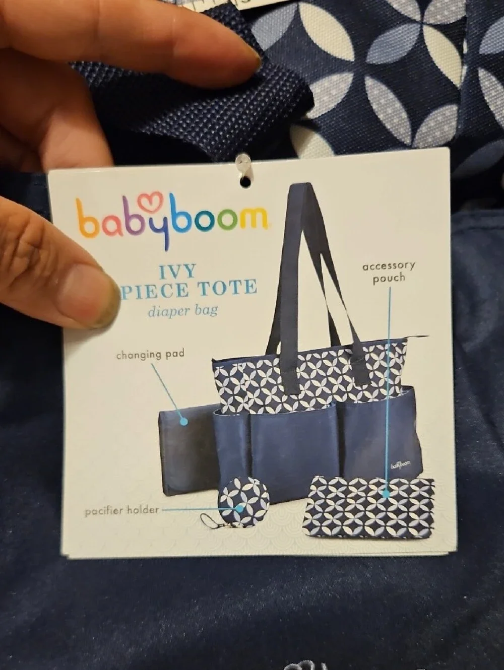 NEW! Babyboo-Navy Floral-Trim Baby Bag Tote